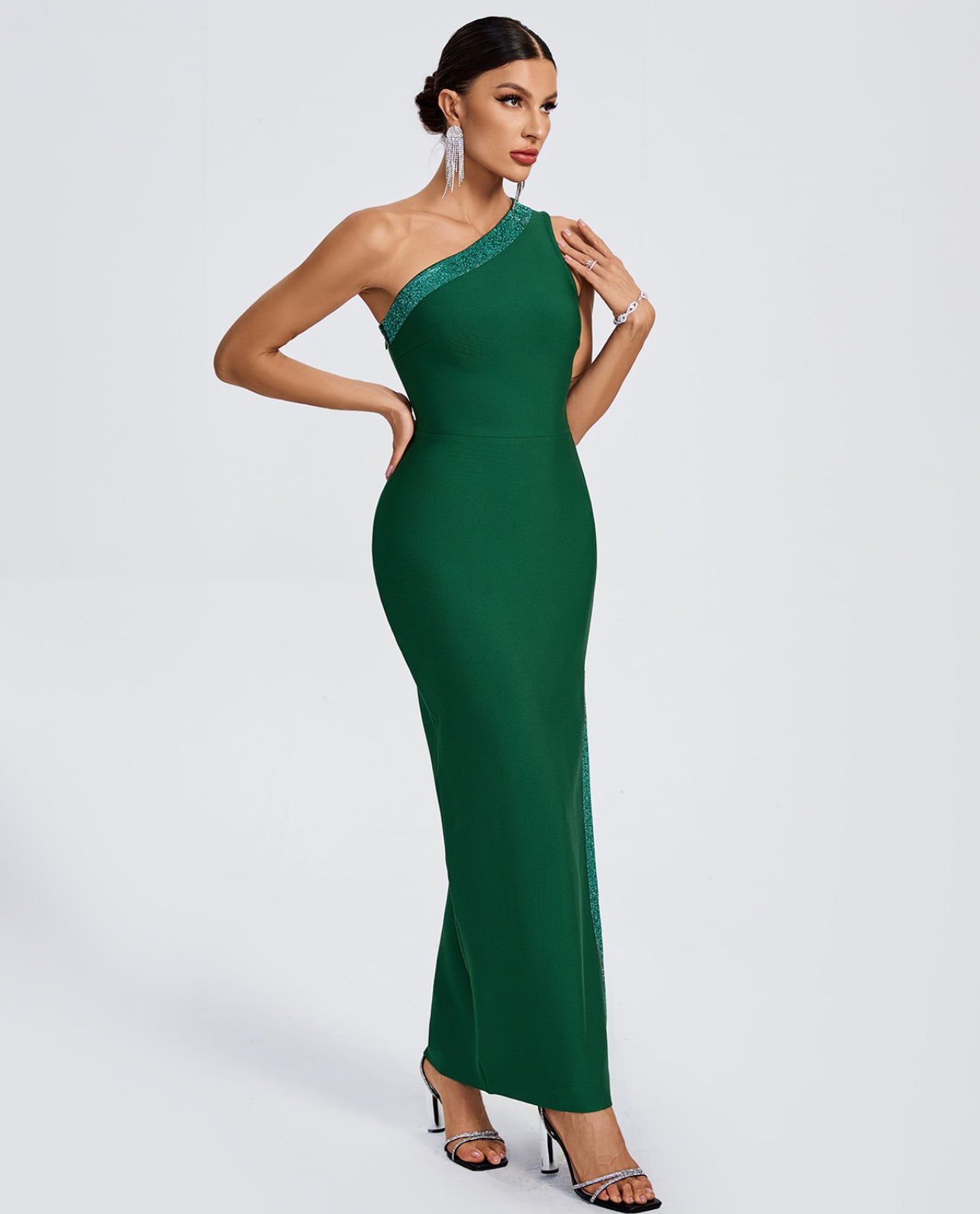PP24102 long one shoulder bandage dress