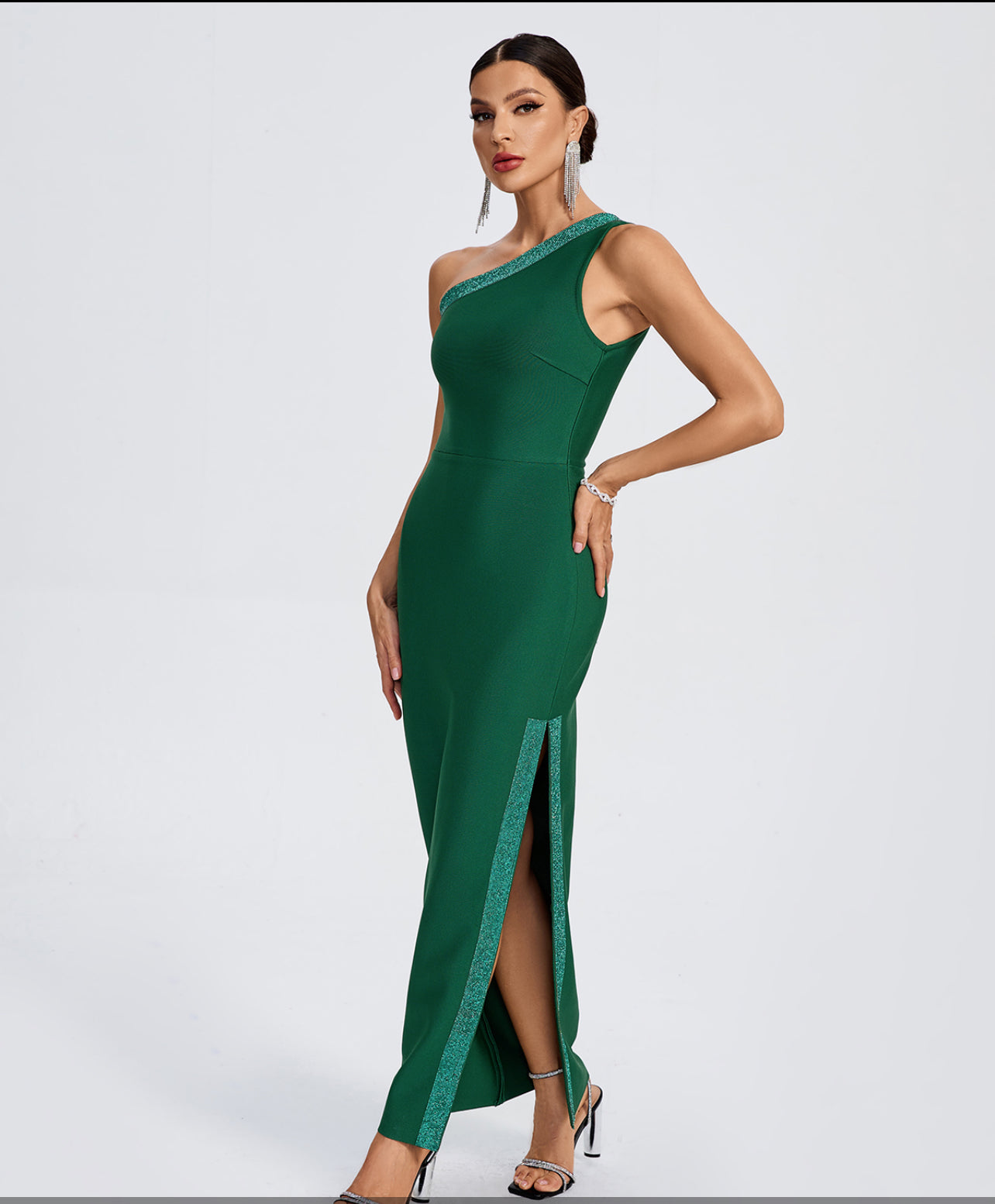 PP24102 long one shoulder bandage dress