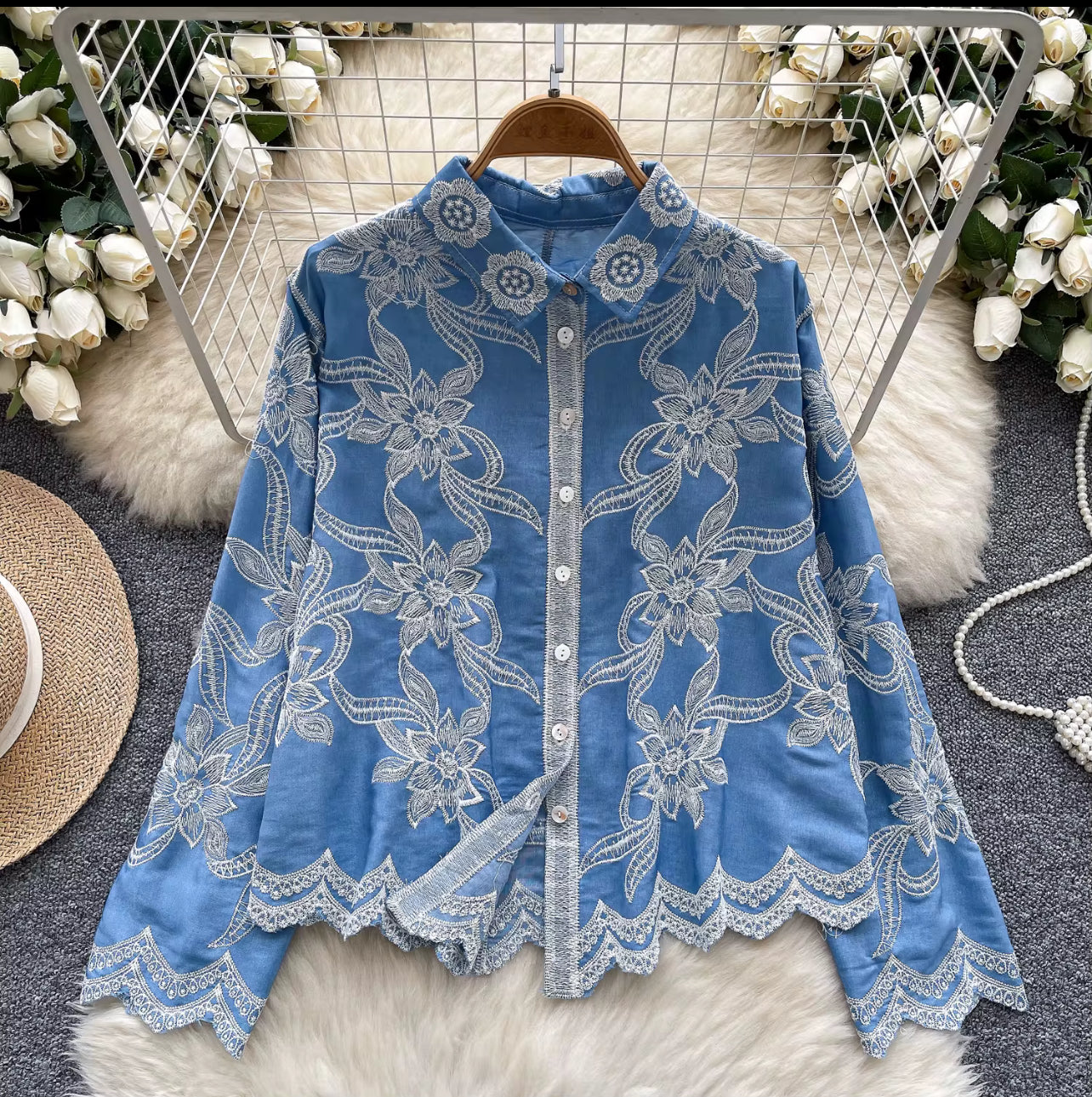 Blouse imprimée dentelle
