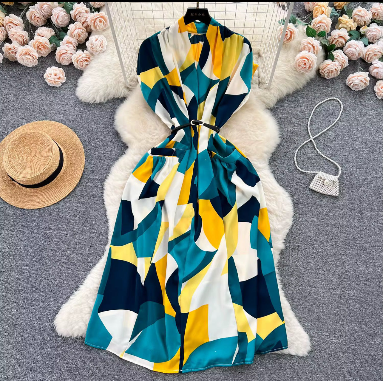 Robe bohème manche courte avec poche