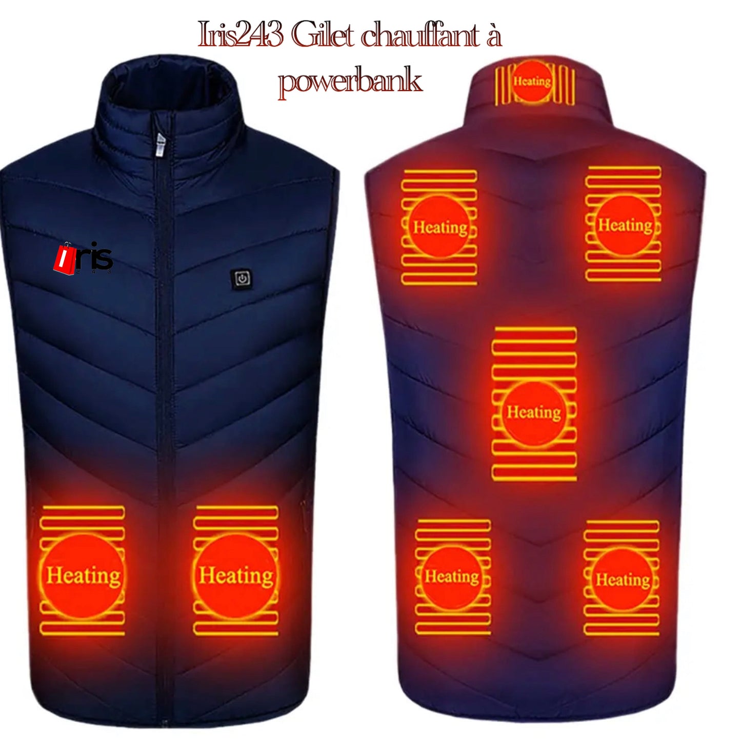 Iris243 Gilet chauffant USB 5V alimenté par batterie sans manche