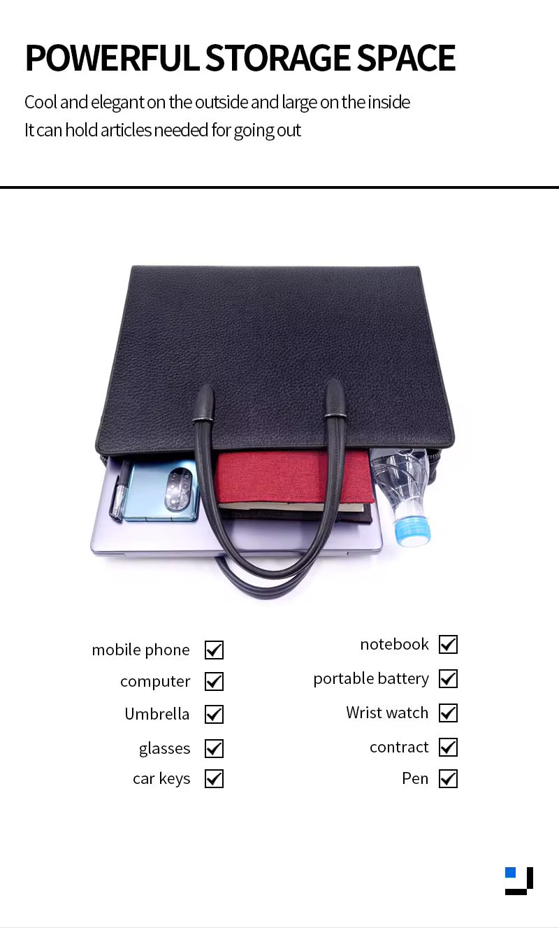 Sac à  main d’affaire intelligent en cuir véritable avec serrure à empreinte digitale