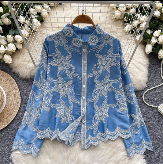 Blouse imprimée dentelle
