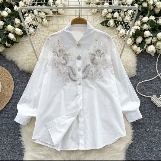 Chemise brodé à manche lanterne